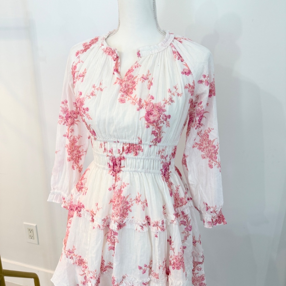 LoveShackFancy Mellni Floral Mini Dress Pink & White - Picture 5 of 12